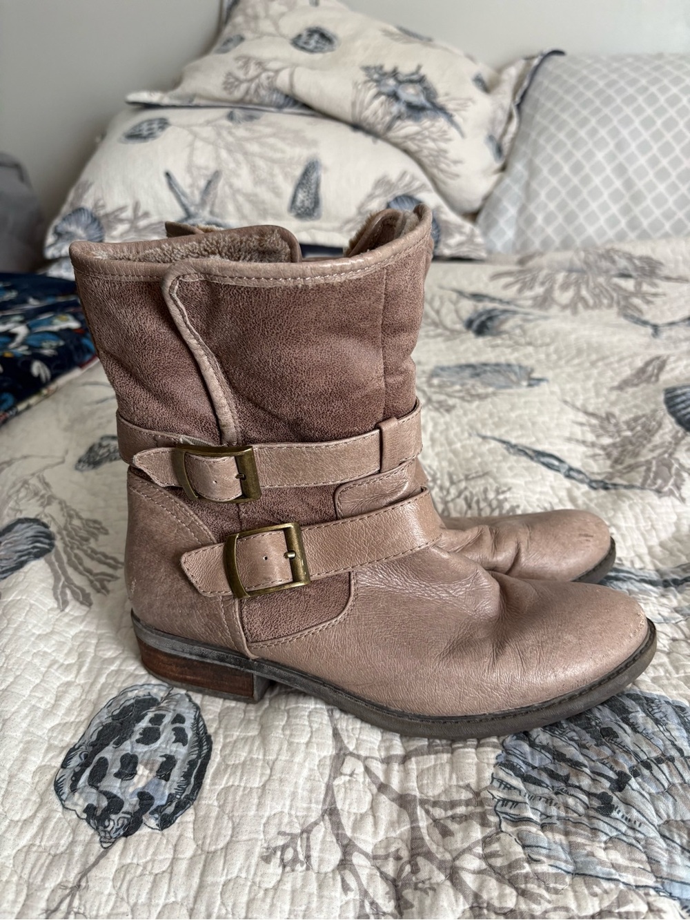 BareTraps Women's Dual-Buckle Ankle Boots in Taupe